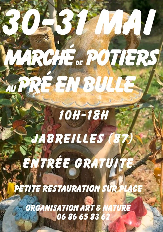 Marché convivial de potiers à Jabreilles (87), ambiance chaleureuse au Pré en Bulle, 30-31 mai.**