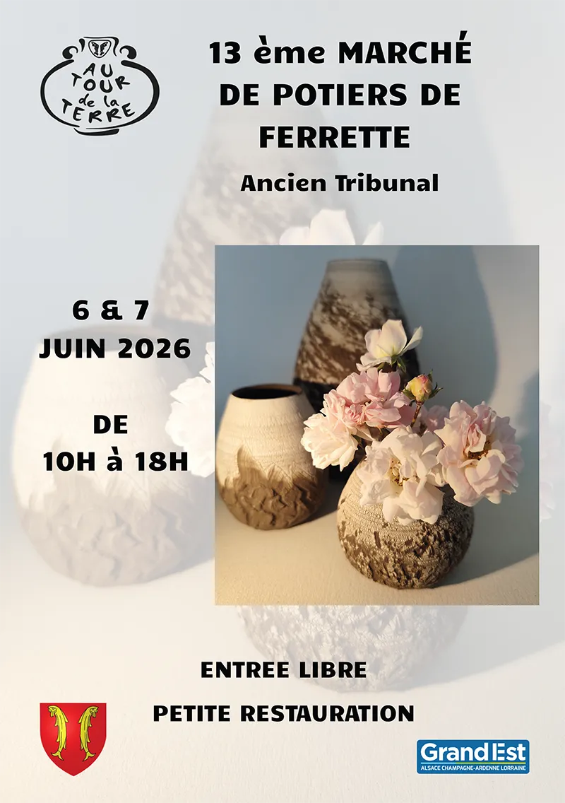 Affiche du 13e marché de potiers de Ferrette, célébrant l'artisanat local et la poterie traditionnelle.