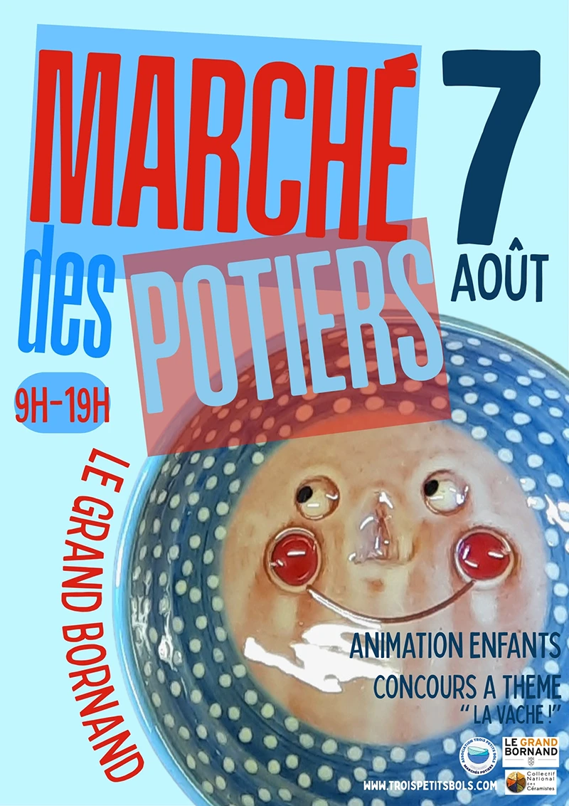 Marché convivial des potiers à Le Grand Bornand, 7 août, avec animations et concours sur le thème de la vache.