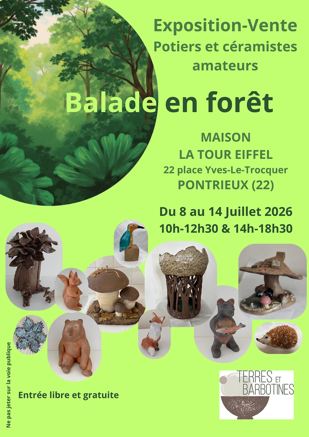 Exposition-vente à Pontrieux, mettant en avant des créations en céramique artisanale et un marché convivial.